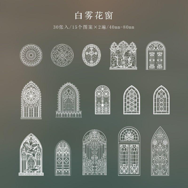 1001( PET White Ink Sticker Pack Daytime Fantasy Series Creative Art Handbook Decoratio)n Stickers - Memo Journals