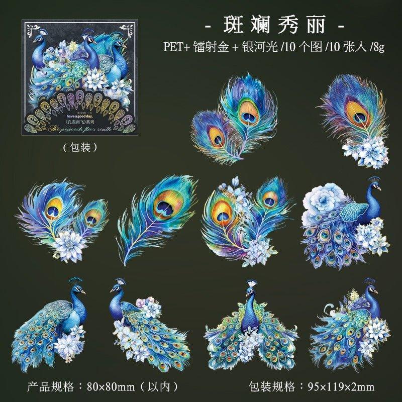 1130 Laser Gold Stickers Peacock Flying South Series - Memo Journals