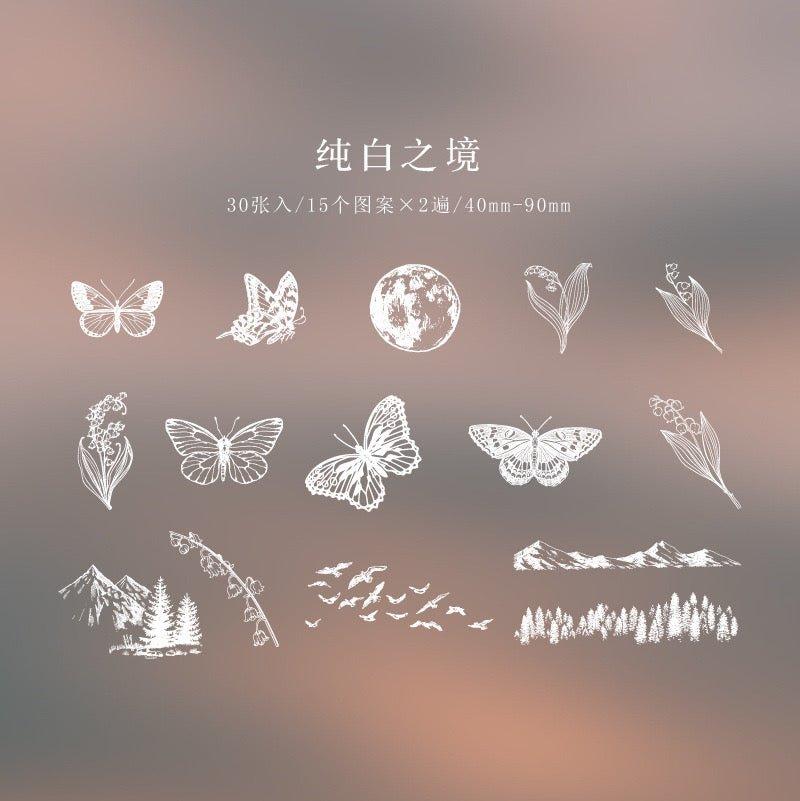 1001（ PET White Ink Sticker Pack Daytime Fantasy Series Creative Art Handbook Decoratio）n Stickers - Memo Journals