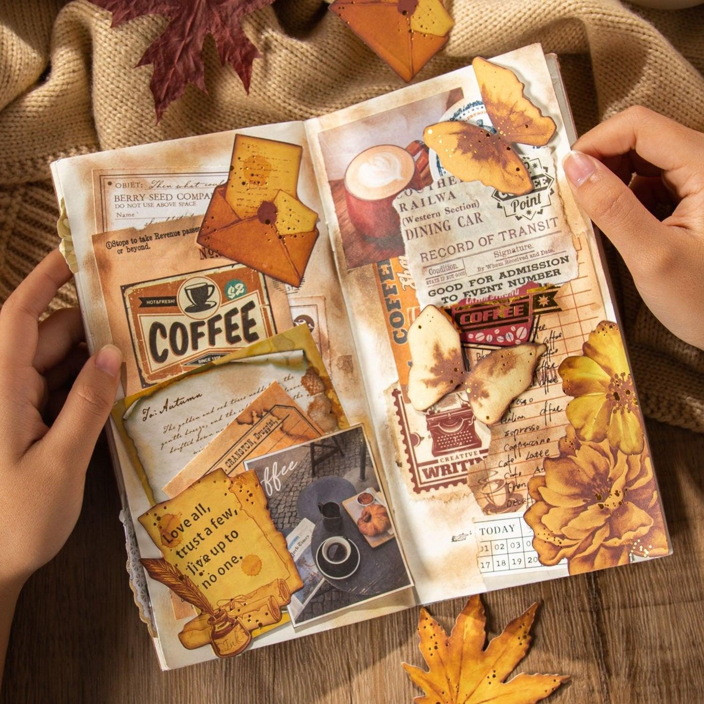 1002 Coffee Late Autumn Series: Coffee Dyed with Gold Foil Journal Materials - Memo Journals