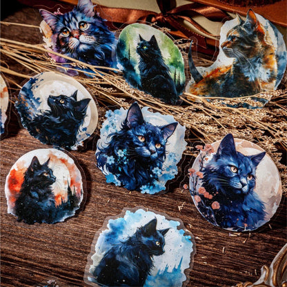 1006 Pet Sticker Pack, Moonlit Cat Series, Dark Cat-themed Journal Decorations - Memo Journals