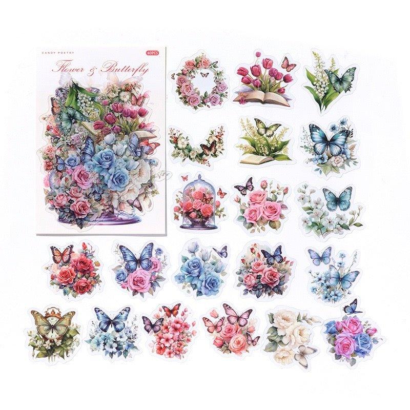 1010 PET Sticker Set Forest Ranch Series Light Retro Butterfly Plant Manual Decoration Collage Material - Memo Journals