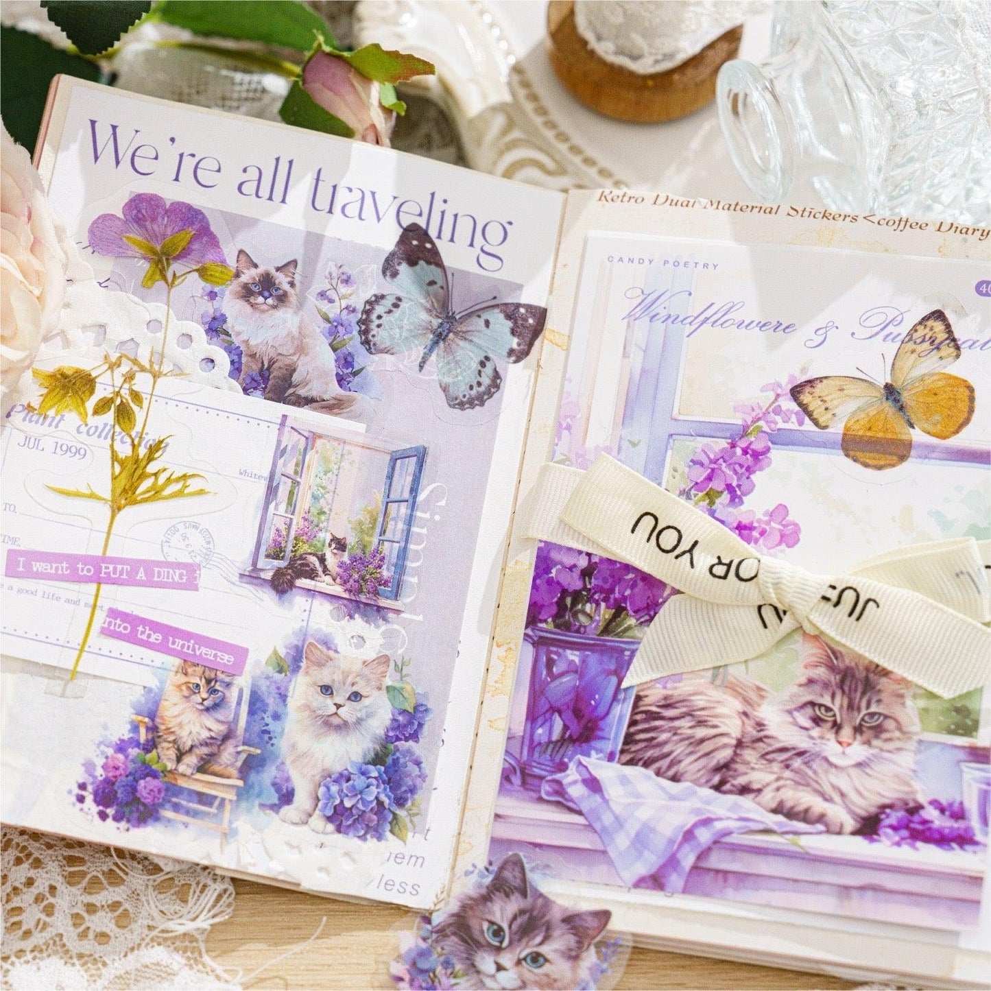 1010 PET Sticker Set Forest Ranch Series Light Retro Butterfly Plant Manual Decoration Collage Material - Memo Journals