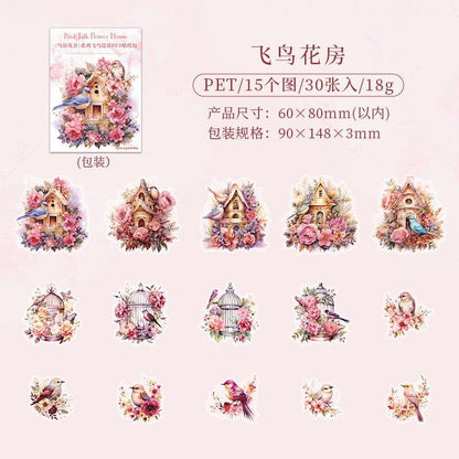 1011 PET stickers bird language flower house series waterproof birdcage themed handbook landscape coo card collage - Memo Journals