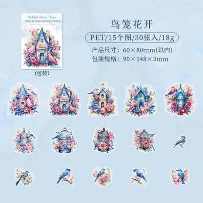 1011 PET stickers bird language flower house series waterproof birdcage themed handbook landscape coo card collage - Memo Journals