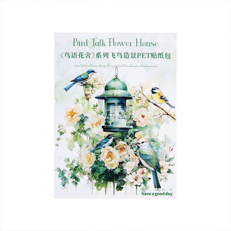 1011 PET stickers bird language flower house series waterproof birdcage themed handbook landscape coo card collage - Memo Journals