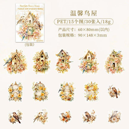 1011 PET stickers bird language flower house series waterproof birdcage themed handbook landscape coo card collage - Memo Journals