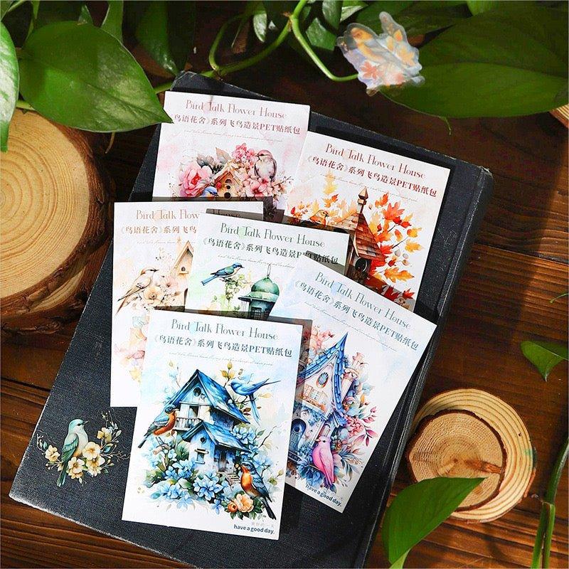 1011 PET stickers bird language flower house series waterproof birdcage themed handbook landscape coo card collage - Memo Journals