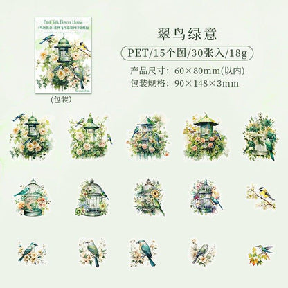 1011 PET stickers bird language flower house series waterproof birdcage themed handbook landscape coo card collage - Memo Journals