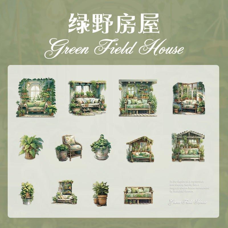 1013 Sticker pack dream house series vintage house plant material handbook DIY decoration landscaping stickers - Memo Journals