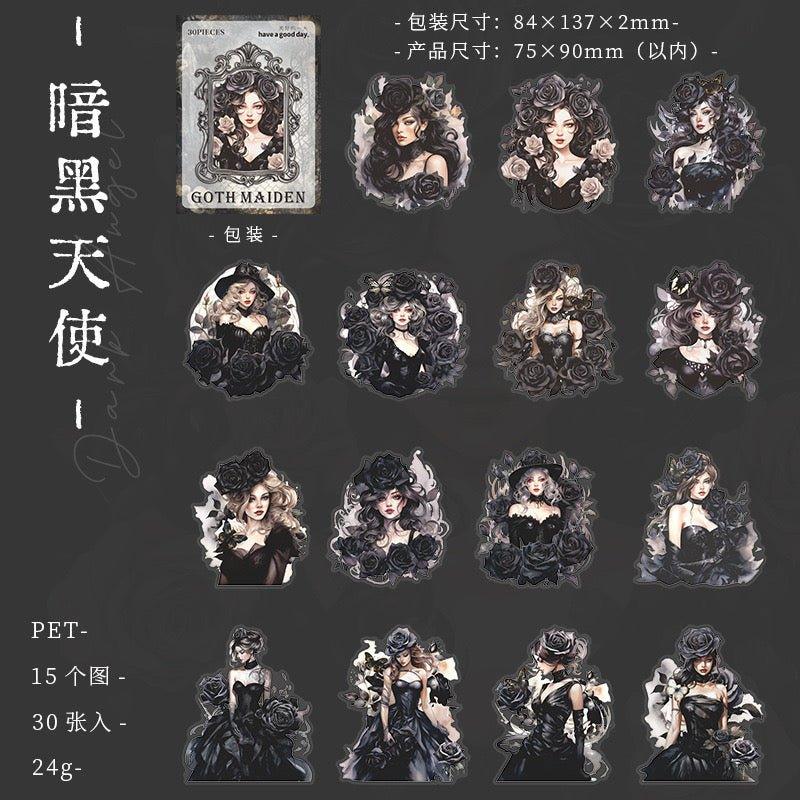 1015 PET stickers gothic girl series retro characters theme handbook decoration waterproof material stickers - Memo Journals