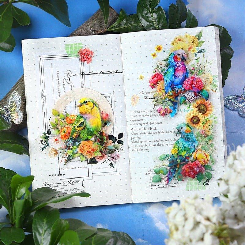 1023 Shell Light PET Stickers Flower Birds Series - Memo Journals