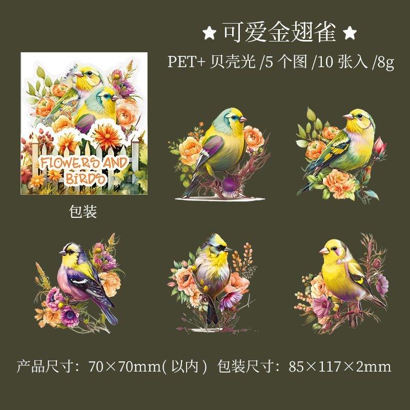 1023 Shell Light PET Stickers Flower Birds Series - Memo Journals