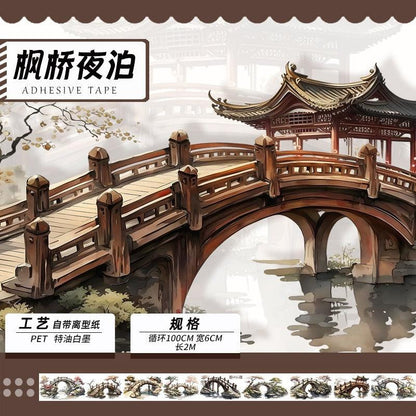 3054 Tape landscape ancient style characters waterproof stickers PET 2M - Memo Journals