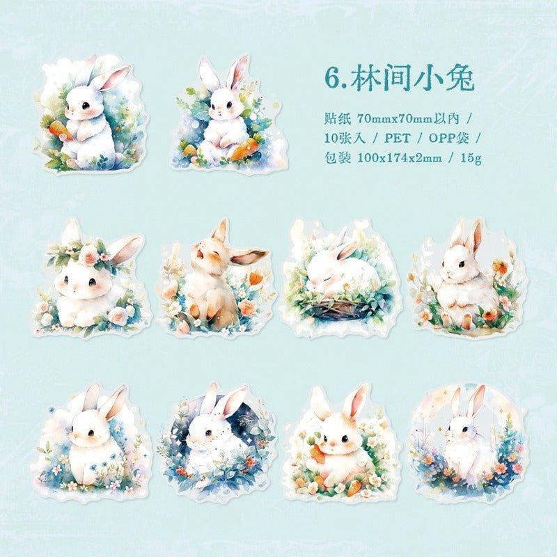 1127 Sticker Pack Animal Forest Cartoon Cat Bunny - Memo Journals