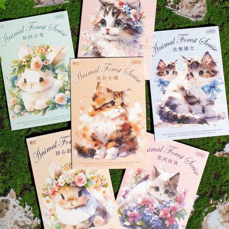 1127 Sticker Pack Animal Forest Cartoon Cat Bunny - Memo Journals