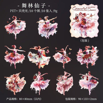 1132 Shell Light Stickers Attractive Dancing Series Ballet Theme - Memo Journals