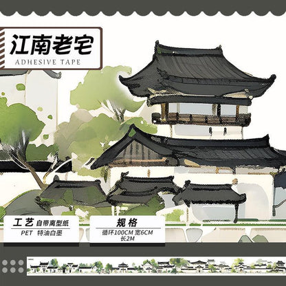 3054 Tape landscape ancient style characters waterproof stickers PET 2M - Memo Journals