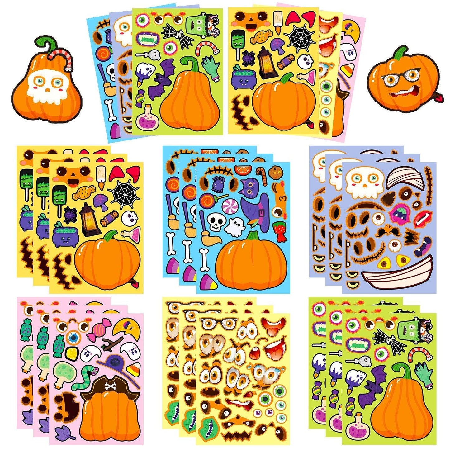 1207 6 pcs Halloween Pumpkin Puzzle Stickers - Memo Journals