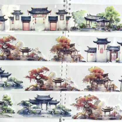 3054 Tape landscape ancient style characters waterproof stickers PET 2M - Memo Journals