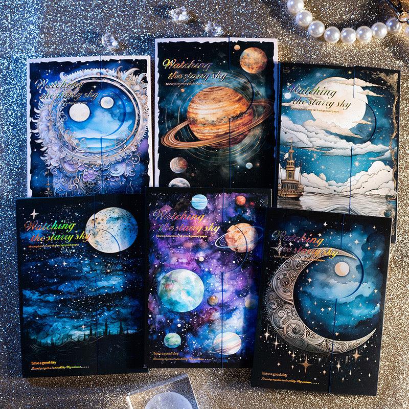 2008 Material paper stargazing series retro moon phase starry sky theme handbook bottoming background paper - Memo Journals