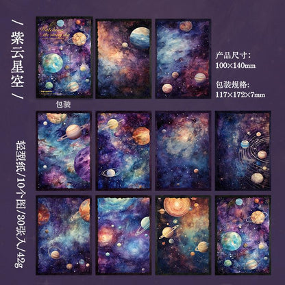 2008 Material paper stargazing series retro moon phase starry sky theme handbook bottoming background paper - Memo Journals