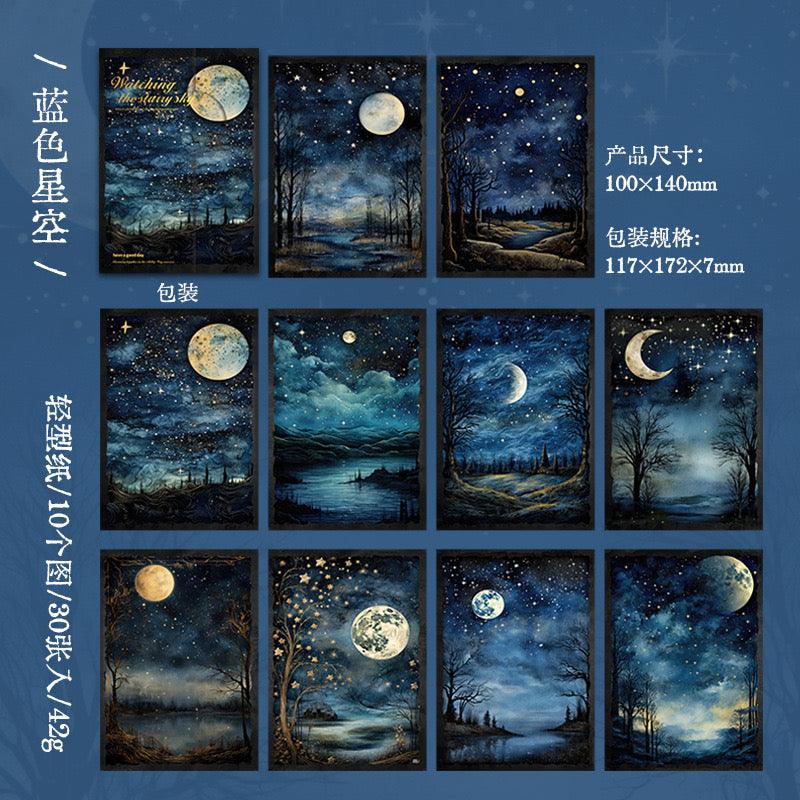 2008 Material paper stargazing series retro moon phase starry sky theme handbook bottoming background paper - Memo Journals