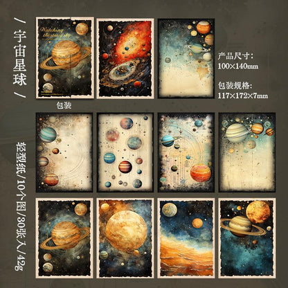 2008 Material paper stargazing series retro moon phase starry sky theme handbook bottoming background paper - Memo Journals