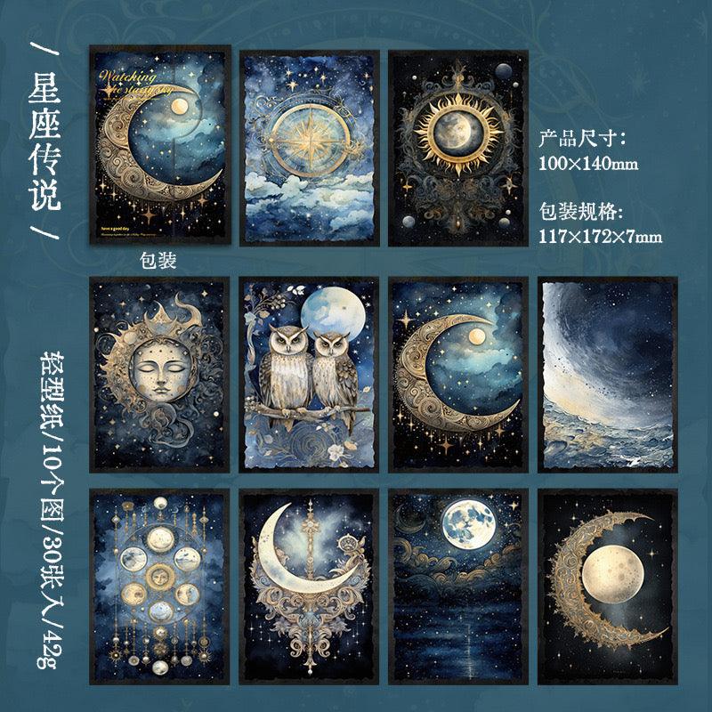 2008 Material paper stargazing series retro moon phase starry sky theme handbook bottoming background paper - Memo Journals