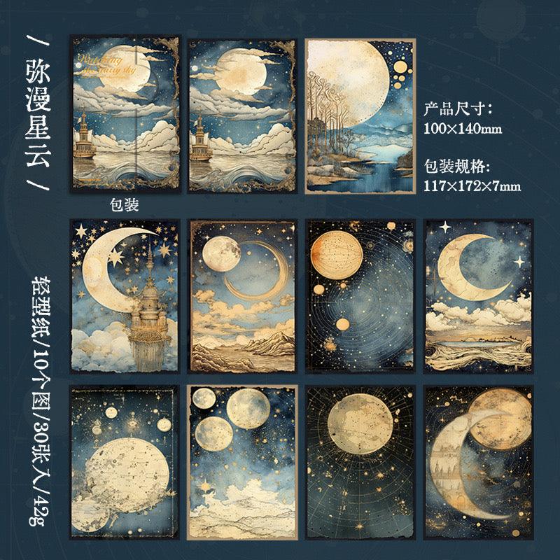 2008 Material paper stargazing series retro moon phase starry sky theme handbook bottoming background paper - Memo Journals