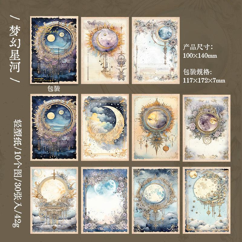 2008 Material paper stargazing series retro moon phase starry sky theme handbook bottoming background paper - Memo Journals