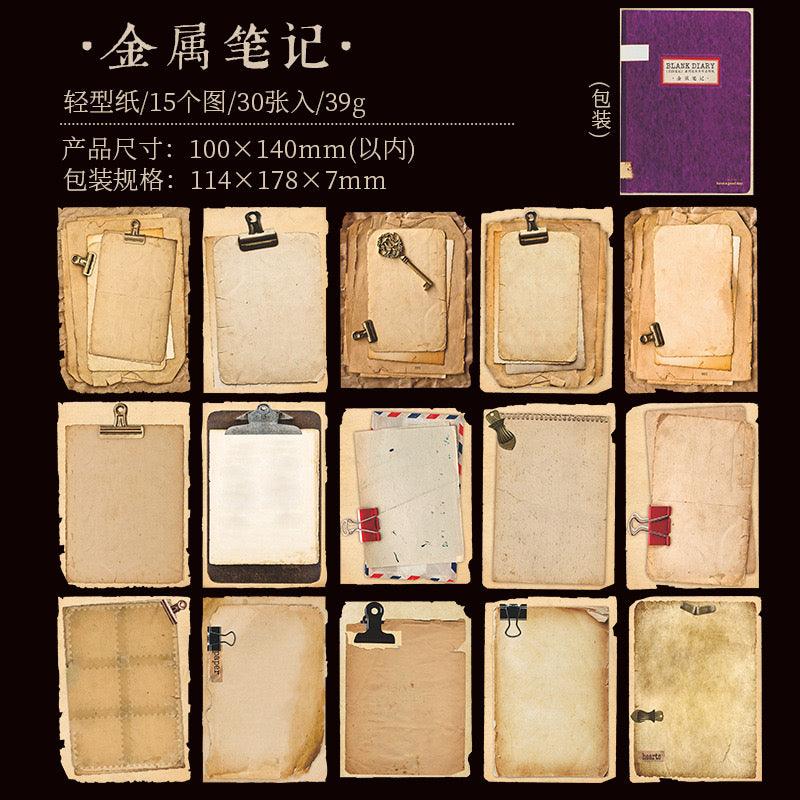 2009 Material paper blank notes series vintage old book pages diy handbook background priming collage - Memo Journals