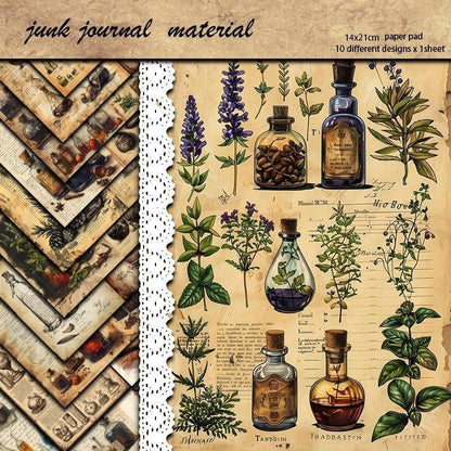 2085 10 Vintage Botanical Institute Material Paper Floral Bottles - Memo Journals