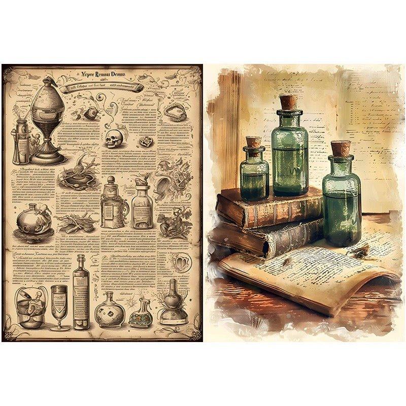 2085 10 Vintage Botanical Institute Material Paper Floral Bottles - Memo Journals