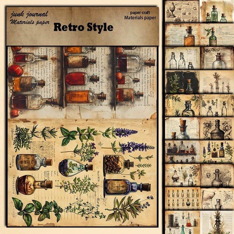 2085 10 Vintage Botanical Institute Material Paper Floral Bottles - Memo Journals