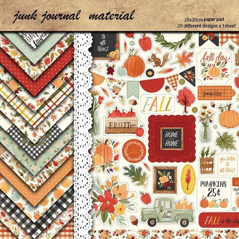 2088 20 Vintage Handbook Materials Paper Autumn Pumpkin Maple Leaves - Memo Journals