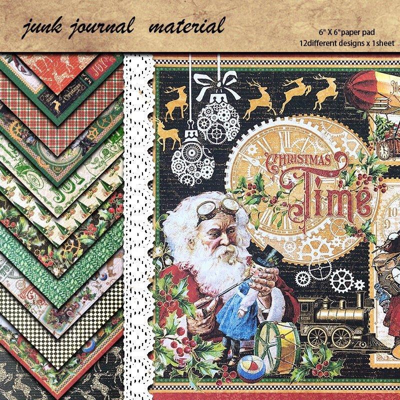 2089 Vintage Father Christmas Material Paper Junk Art Handbook - Memo Journals