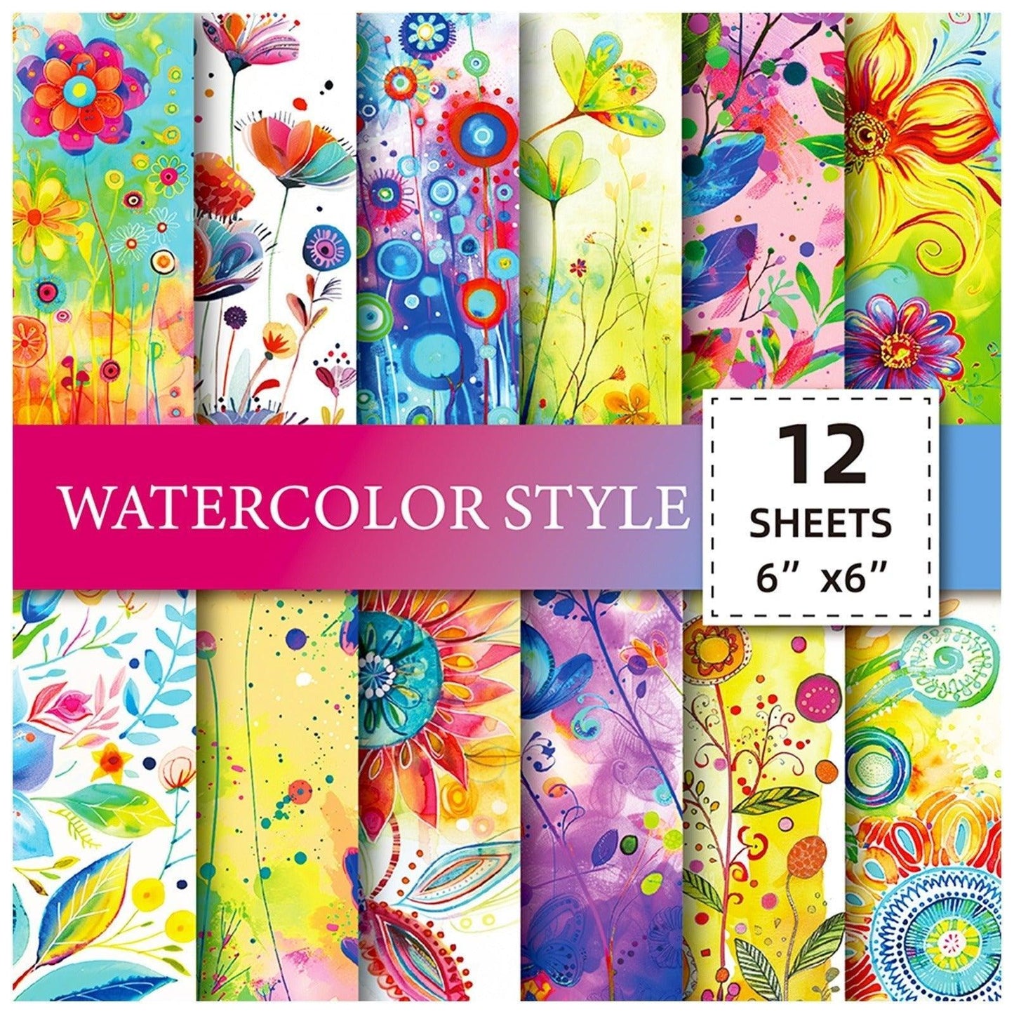 2103 12 sheets/pack of watercolour world floral clashing base material paper - Memo Journals