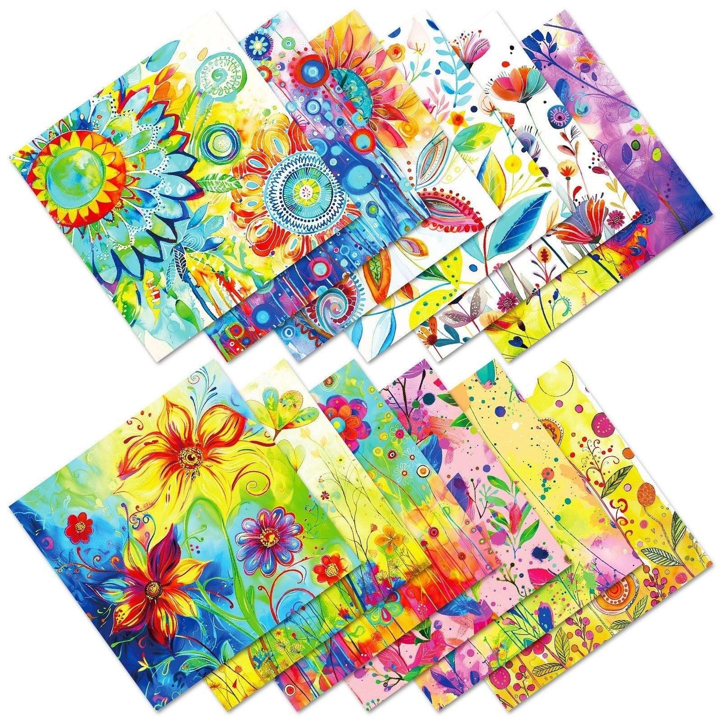 2103 12 sheets/pack of watercolour world floral clashing base material paper - Memo Journals