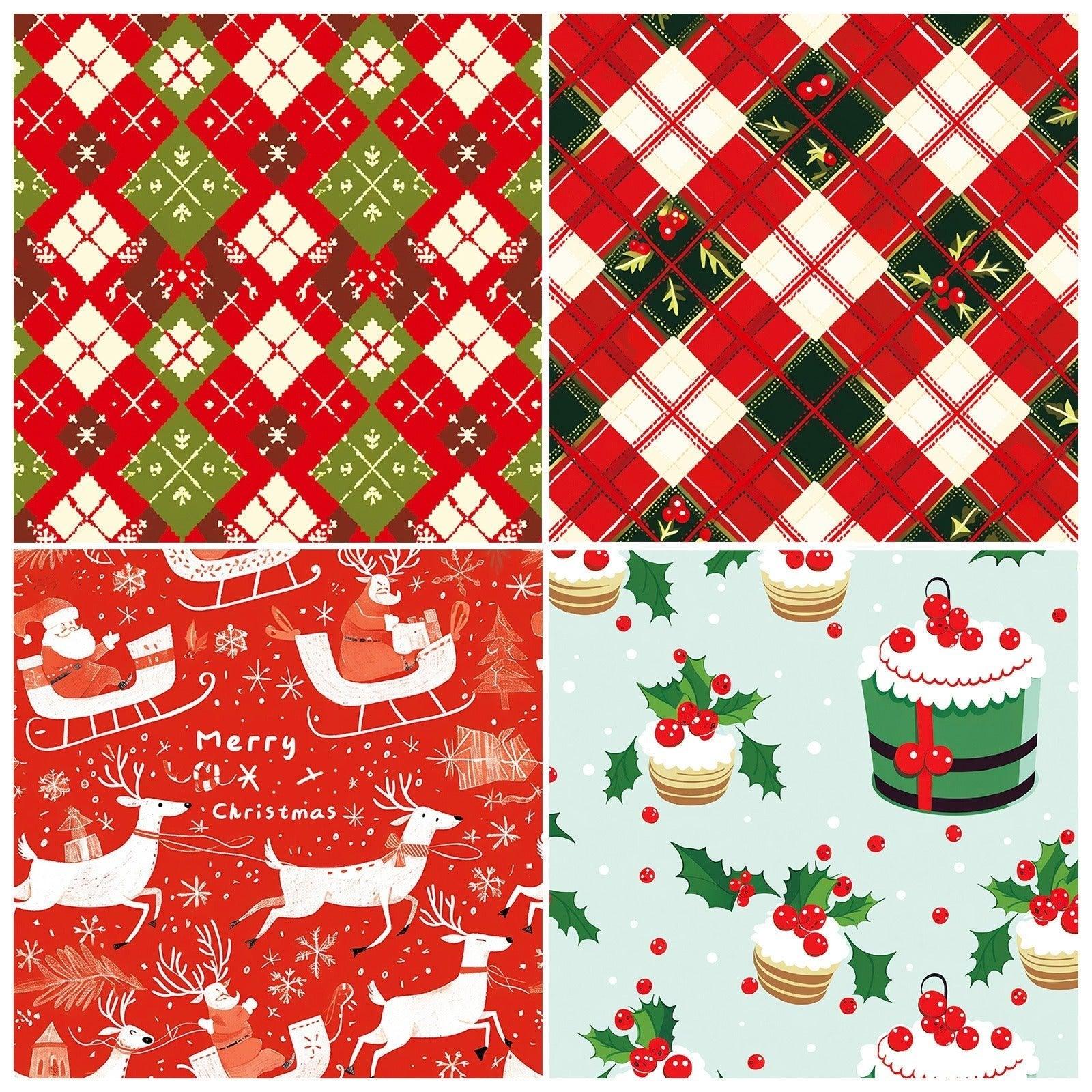 2112 12 Christmas Red and Green Checkered Christmas Eve Gift Wrap Handbook - Memo Journals