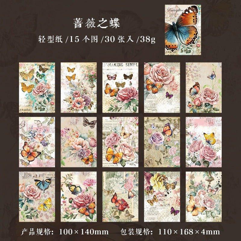 2144 Vintage Material Paper Butterfly Bloom Series - Memo Journals