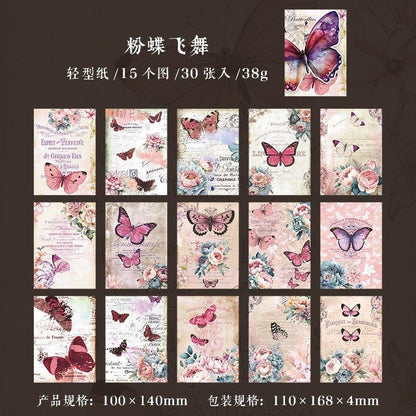 2144 Vintage Material Paper Butterfly Bloom Series - Memo Journals