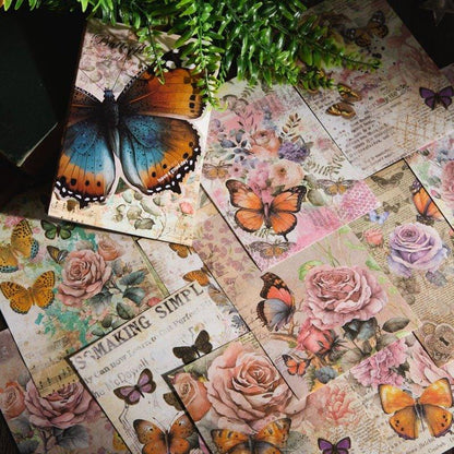 2144 Vintage Material Paper Butterfly Bloom Series - Memo Journals