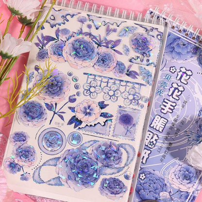 4001 Flower handbook sticker book and paper tape landscape decoration shell light handbook material stickers - Memo Journals