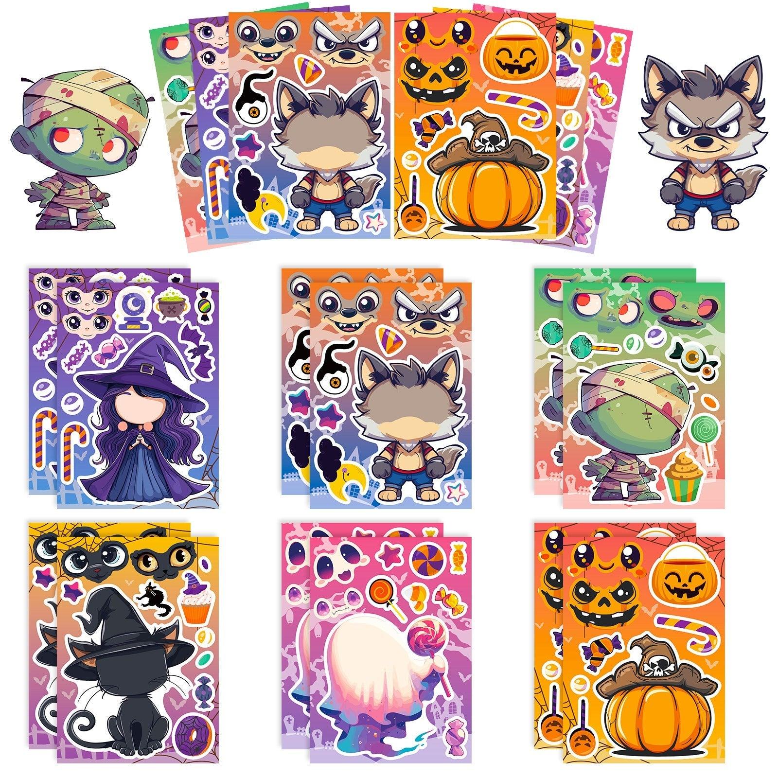 1208 6 pcs Halloween Collage Cartoon Doodle Stickers - Memo Journals