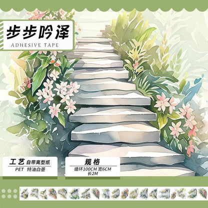 3054 Tape landscape ancient style characters waterproof stickers PET 2M - Memo Journals