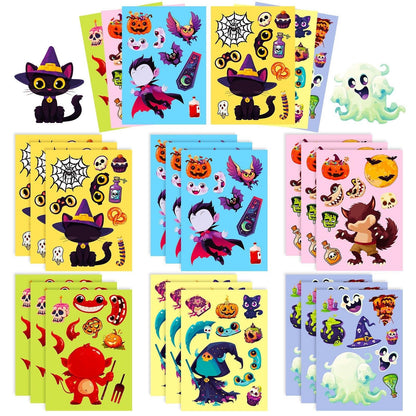 1205 6 pcs Halloween face swap stickers cartoon doodle - Memo Journals