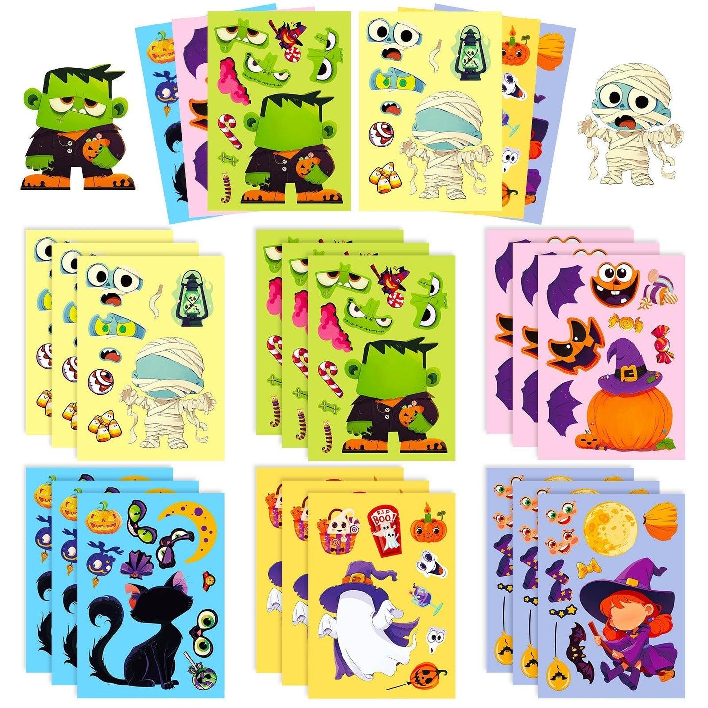 1203 6 pcs Halloween Puzzle Stickers Spooky Pumpkin - Memo Journals