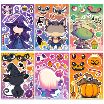 1208 6 pcs Halloween Collage Cartoon Doodle Stickers - Memo Journals