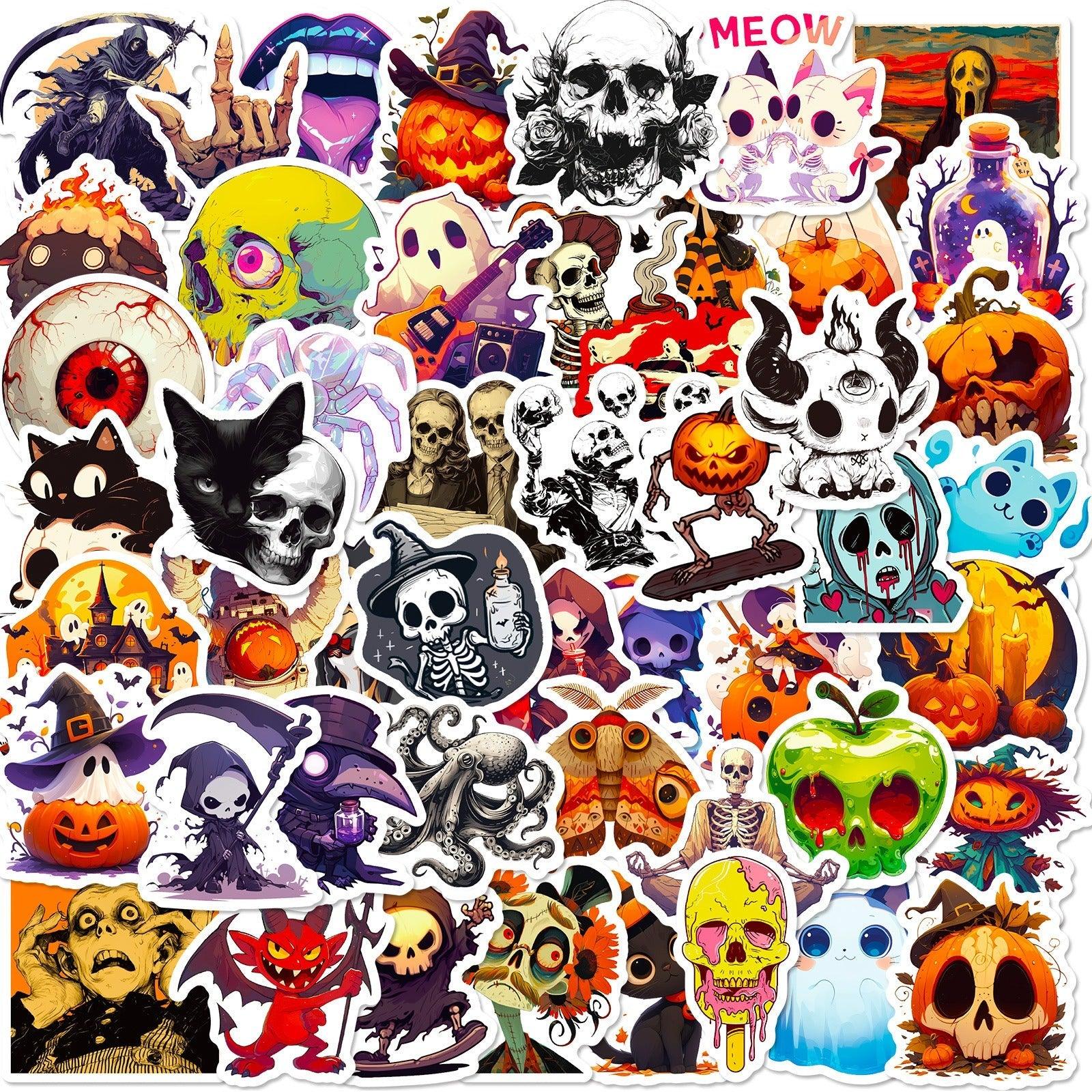 1211 50 Halloween Stickers Skeleton Pumpkin - Memo Journals